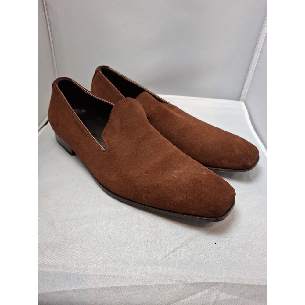 DONALD J PLINER Men's Luxury Suede Loafers Cognac Brown Size 9.5